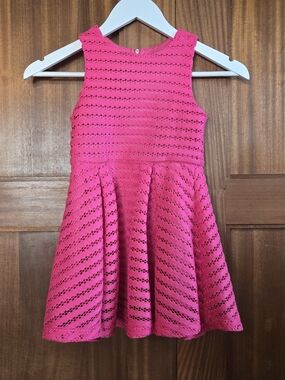 kidpik Hot Pink Crochet Fit & Flare Dress